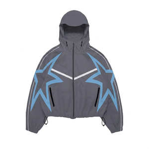 Vêtements de loisirs vintage coupe-vent unis en polyester/nylon, ensemble de survêtement imperméable avec veste et pantalon évasé à empiècements surdimensionnés, unisexe - Product Image 1