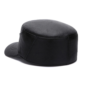 Unisex PU Leather <b>Flat</b> Cap 5-Panel Fitted Solid Black Formal Baseball <b>Hat</b> for Adults Casual Wear Four Seasons - Product Image 4