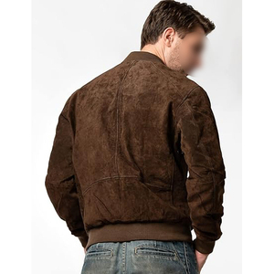 Brown <b>Suede</b> Bomber <b>Jacket</b> Casual Stand Collar Zipper Closure Regular Fit Autumn Outerwear - Product Image 5