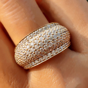 Moissanite Diamond Dome <b>Statement</b> <b>Ring</b> Chunky Multi Row Pave Set Men's Wedding Band 925 Sterling Silver Hip Hop Style Jewelry - Product Image 1