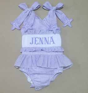 Personalized Embroidered Pink Striped Halter Swimwear With Ruffles And Star Appliques For Girls Summer <b>Swim</b> Suit - Product Image 3