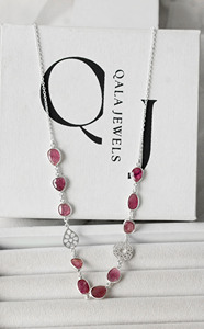 Imperial <b>Ruby</b> Bloom 925 Sterling Silver Handcrafted Station <b>Necklace</b> with Intricate Laser-Cut Silver Artistry - Product Image 2