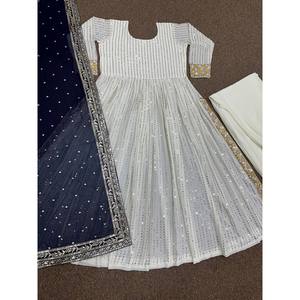 Ensembles fantaisie pour femmes avec haut de travail brodé Plazzo et Dupatta et paillettes - Product Image 3