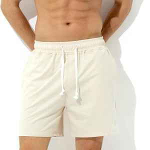 Men's Solid Color Cotton <b>Shorts</b> Mid Waist Drawstring Casual Breathable <b>Woven</b> Fabric <b>Short</b> Length - Product Image 1