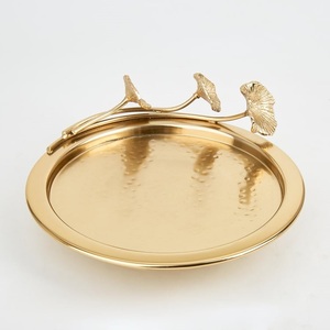 Premium Hand-Hammered <b>Gold</b> Metal Bowl Set Designer Floral Accent Fruit Dish & Oval <b>Tray</b> Luxury Indian Craftsmanship Metalware - Product Image 3