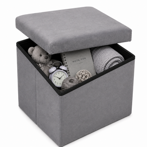 Pouf de rangement pliable moderne en tissu gris cendre pour salon, hôtel, appartement et atelier - Product Image 3