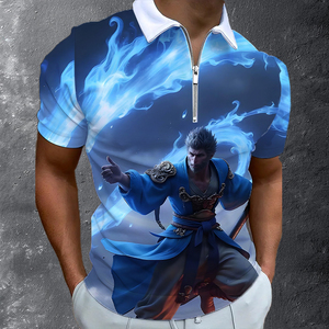 Polo Sublimado con Estampado 3D de Héroes Personalizado |   Camiseta gráfica de rendimiento con cierre de cremallera de un cuarto para hombre |   Polo Mítico Azul Eléctrico Transpirable - Product Image 6