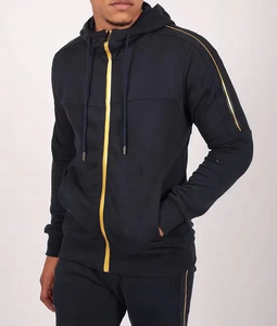 Chándal de moda con logotipo personalizado para hombre, chándal de lana para correr, liso, dos piezas, cremallera completa con dos bolsillos, ajuste ajustado de Color negro - Product Image 2