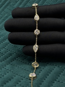 Bracelet de luxe en or massif 14 carats avec diamant certifié IGI, taille poire, serti clos, maillons de chaîne, bijoux pour femme pour mariage et anniversaire - Product Image 2