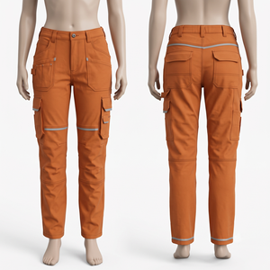 Men and Women <b>Work</b> <b>Pants</b> 280 GSM Cotton Polyester Reflective Panel Cargo Safety Trousers Custom Screen Print Embroidery OEM - Product Image 4