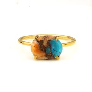 \ Bague de fiançailles solitaire chic 10x14mm pierre précieuse turquoise véritable huître épineuse cuivre vermeil fille mariages fêtes - Product Image 1