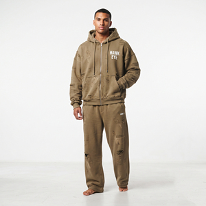 Men Fleece Heavyweight Tracksuit Streetwear Manufacturer Oversized Zip up Hoodie and Jogger <b>Sweatpants</b> <b>Set</b> - Product Image 1