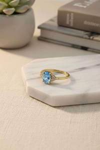 Anillo de Compromiso de Topacio Azul, Anillo de Promesa con Diseño de Vid Retorcida, Piedra de Nacimiento de Febrero para Mujer, Plata de Ley 925, Chapado en Oro de 14K, Lujoso - Product Image 4
