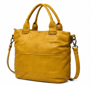 Sac fourre-tout vintage en cuir véritable pour femme, grand sac à main à bandoulière, sangle réglable, fermeture éclair, prêt pour la plage, jaune moutarde - Product Image 2