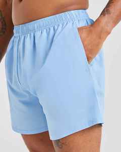 Shorts pour homme bleu clair, couleur unie, séchage rapide, avec poches élastiques à la taille, pantalon court décontracté, taille mi-haute, tissu tricoté - Product Image 5