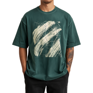 Best Selling Men's Forest Green Plain Dyed Heavyweight Oversized T-Shirt 100% Cotton Satin Casual Wear - Product Image 1