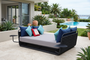 PRSB-010 Modern Rattan Double Daybed 2 <b>Side</b> <b>Tables</b> Comfortable Waterproof <b>Outdoor</b> Furniture for Living Room/Hotel/Beach/Villa - Product Image 3