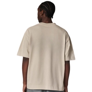 Men Oversized Beige T Shirt Short Sleeve Crew Neck Cotton Casual Streetwear Top <b>Small</b> <b>Chest</b> Logo Print Summer Tee - Product Image 6