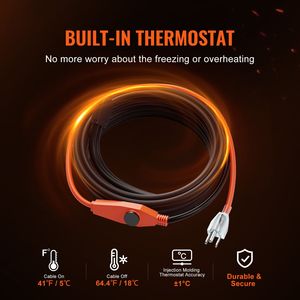 Câble chauffant pour tuyaux de 30 pieds (7W/FT) avec thermostat intégré, isolation FEP étanche, fil de protection pour tuyaux en PVC et métaux nus - Product Image 2