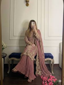 Pink Embroidered Faux Georgette Salwar Kameez Suit Net Dupatta Pleated Pants Formal Indian Wedding Graduation Diwali Party - Product Image 2
