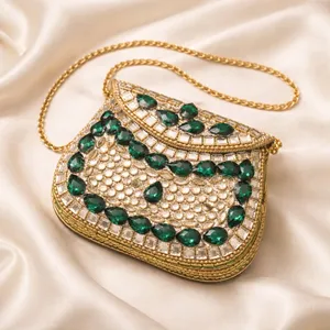 Ethnic <b>Mosaic</b> Kundan Handheld Clutch Purse for Women with Luxurious Designer Finish with Custom Design for Bridal Events - Product Image 2