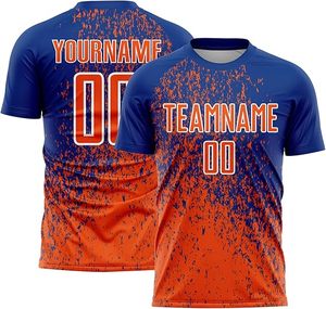 Conjunto de Camisetas de Fútbol Sublimadas Personalizadas, Azul y Naranja, Nombre del Equipo, Número, Unisex, Manga Corta, Poliéster que Absorbe la Humedad, Uniformes para Adultos - Product Image 5