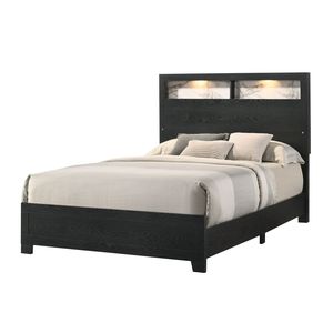 Cabecera de Cama Queen Size con Panel de Madera y LED, Diseño Inclinado Elegante, Espacio de Almacenamiento Adicional, Acabado Negro, Mueble de 1 Pieza - Product Image 1