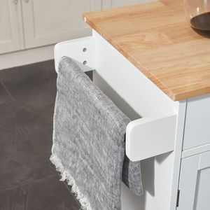Carrello da Cucina con Due Ante e Un Cassetto in MDF e Legno di Gomma, 99,5*40*85,5cm, Verniciatura Bianca a Spruzzo - Product Image 6