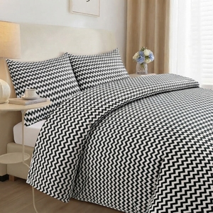Sábana Plana o Ajustable con Estampado Geométrico en Zigzag Azul y Negro, Transpirable, para Uso Doméstico, para Todas las Estaciones, Estilo Adulto - Product Image 6