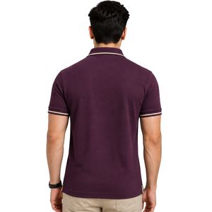 Premium <b>Maroon</b> Mens Polo Shirt With Contrast Collar Sleeve Stripe Custom Logo Embroidery Casual Business Golf Wear Short Sleeve - Product Image 2