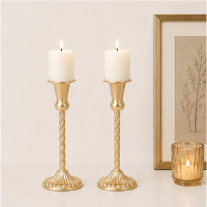 Fine Quality Gold Plated Metal Taper Candle Holders with Twisted Stem Design Vintage Candlestick Stand Modern Home Dining Decor - Product Image 4