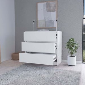 Commode Avra à 3 tiroirs avec plateau et façade en bois manufacturé, élégante commode à tiroirs - Product Image 4