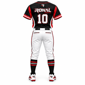 เสื้อเบสบอลผู้ชาย RONAL SPORTS แบบซับลิเมชั่น 100% โพลีเอสเตอร์ ระบายเหงื่อได้ดี ทรงแอธเลติก แขนสั้น สีขาว ดำ แดง - Product Image 2