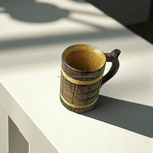 Chope à bière en bois | Tasses en bois brûlé faites à la main pour hommes pour le camping voyage en plein air gravé de Falak World Export - Product Image 3