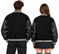 Vestes universitaires personnalisées OEM pour hommes et femmes, coupe oversize à épaules tombantes, en laine avec manches en cuir PU, style streetwear