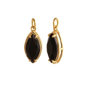Elegant <b>Black</b> <b>Onyx</b> Marquise Gemstone Charm Connector Gold Plated Prong Set for <b>Necklace</b> Making Handmade Fashion Pendants Charms - Product Image 3