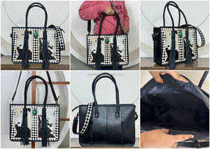 กระเป๋าสะพายไหล่สำหรับผู้หญิงทำจากหนังลายตารางหมากรุกทำจากหินเทอร์ควอยซ์จากนักออกแบบแฟชั่นใหม่ล่าสุด2025 - Product Image 3