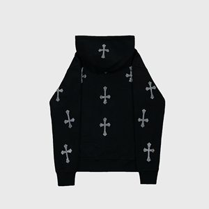 Sweat-shirt à capuche noir pour homme de haute qualité, entièrement zippé, motif croix en strass, 100% coton, style hip-hop, fabrication directe d'usine OEM - Product Image 2