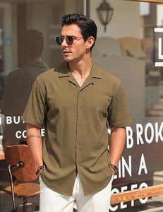 เสื้อเชิ้ตผู้ชายลายไฮโดรเท็กซ์เจอร์ แขนสั้น ทรงคิวบา น้ำหนักเบา ระบายอากาศดี เหมาะสำหรับใส่ไปเที่ยวทะเล ฤดูร้อน สไตล์ลำลอง รุ่น 2026 Core - Product Image 4