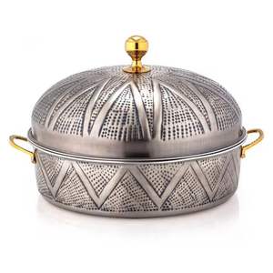 Calentador de Comida Moderno de Lujo, Olla para Mantener Alimentos Calientes con Grabado Plateado Premium y Detalles Dorados, para Decoración de Buffet de Bodas Modernas y Soporte para Pasteles - Product Image 1