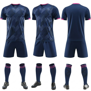 Ensemble de maillots de football personnalisés pour hommes, bleu marine, imprimé géométrique, manches courtes, respirant, en polyester, uniforme pour adultes - Product Image 1