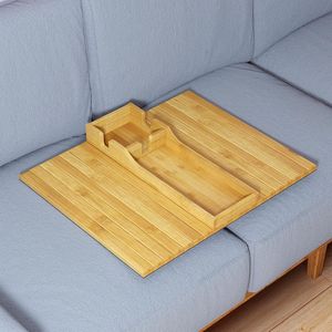 Grand plateau d'accoudoir en bois massif avec surface polie lisse et bords arrondis pour une présentation élégante dans le salon - Product Image 6