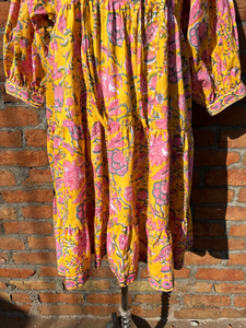 เดรสมินิเดรสผ้าคอตตอนปักดิ้นลึกสไตล์ลำลองมีสายปิดแบบ100% ลายดอกไม้บล็อกด้วยมือ - Product Image 4