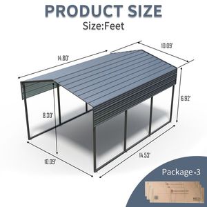 Heavy Duty 10 X 15 FT Galvanized Steel Carport Outdoor <b>Large</b> Metal Garage with Canopy Roof <b>Frame</b> for Cars & Vehicles - Product Image 3