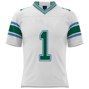 Camiseta de Fútbol Unisex Blanca, Verde y Azul con Cuello en V, Manga Corta, Absorbe la Humedad, Impresión Sublimada, Corte Regular para Adultos, Nombre del Equipo Personalizado - Product Image 2