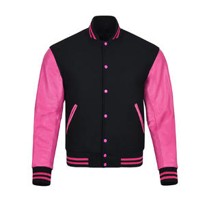 Veste de baseball unisexe d'hiver avec capuche en fourrure de mouton, motif imprimé personnalisé Varsity Letterman, fermeture à boutons, décontractée, en coton tricoté et toile - Product Image 1