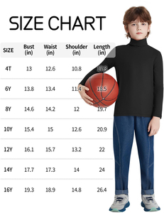 Camisetas de Cuello Alto Negras para Niños, Tejido de Punto, Manga Larga, Camiseta Térmica de Cuello Alto para Niños - Product Image 3