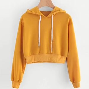 Sweat-shirt à capuche court pour femme de haute qualité, à manches longues, avec cordon de serrage, style décontracté, streetwear, coupe courte - Product Image 1