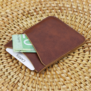 Minimalist Genuine Leather <b>Card</b> Holder Slim Wallet for Credit <b>Cards</b> 4 Inch Brown No Closure PU leather <b>card</b> case - Product Image 6