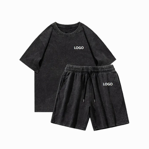 Conjunto de Dos Piezas de Camisa y Pantalones Cortos Deportivos para Hombre, Diseño Personalizado, Casual, para el Hogar o Vacaciones, Color Sólido, Tejido Waffle Transpirable, Corte Holgado - Product Image 1